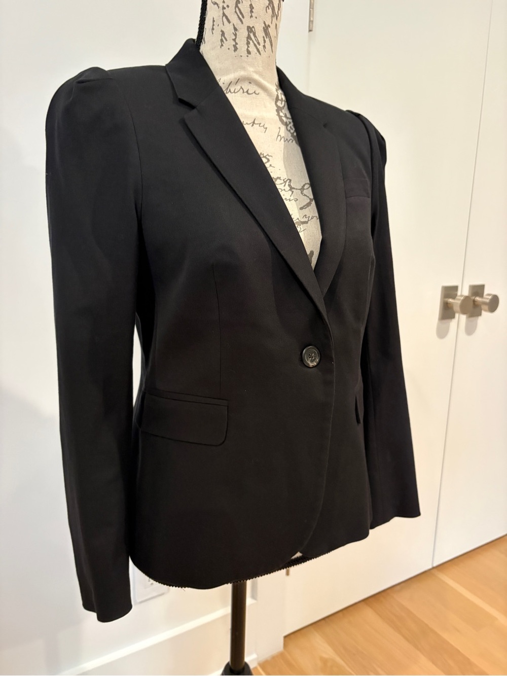 J.Crew Black Blazer Puff Shoulders Size 10 Stretch Cotton Blend One Button